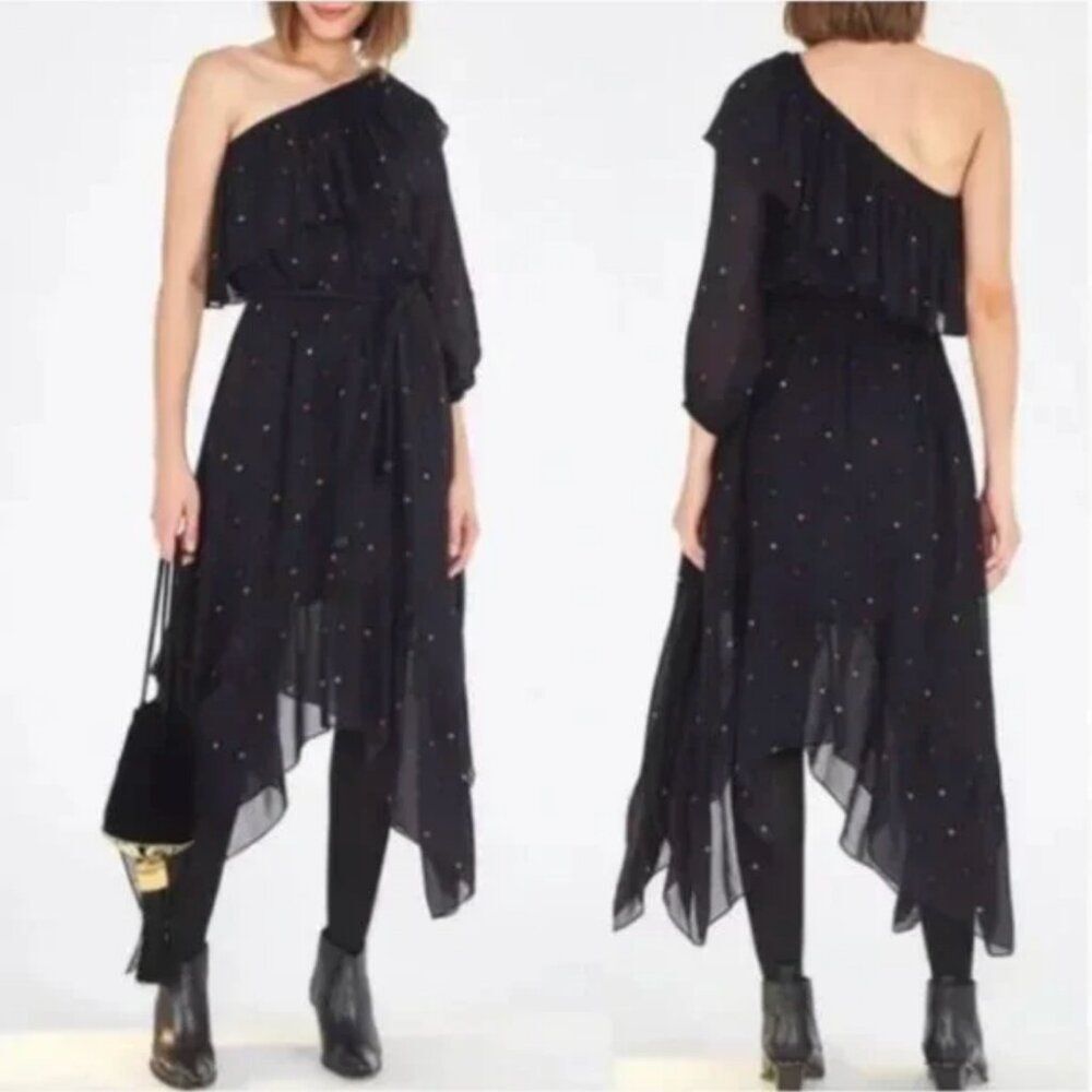 Farm Rio Black Dots One Shoulder Dress Size Medium NWT